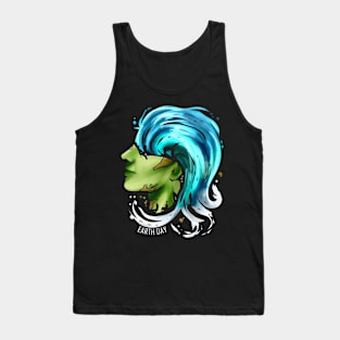 Earth Face With Ocean Wave Hair For Earth Day Tank Top